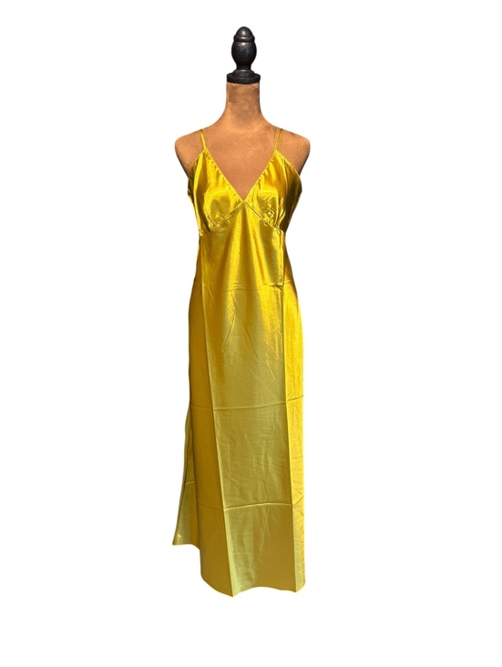 Dresses & Skirts - Yellow Satin V-Neck Slip Dress with Adjustable Straps